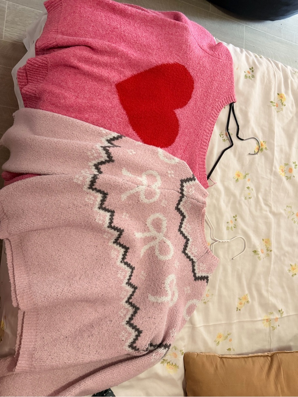cupcakes & cashmere Pink Heart Crewneck Sweater with Red Heart